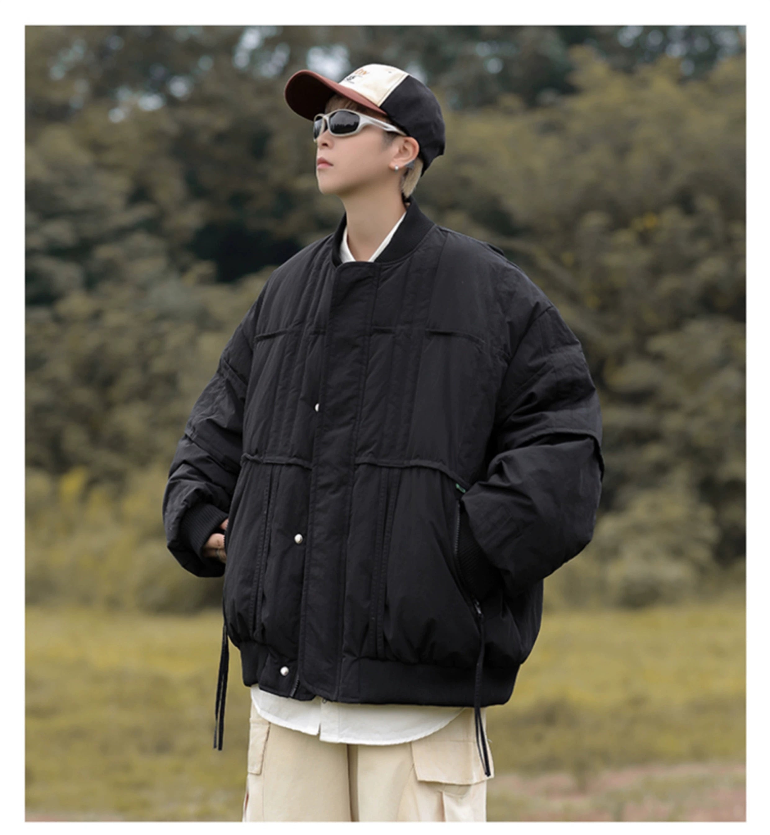 Oversized  Bomber Jacket with Ribbed Collar and Cuffs
