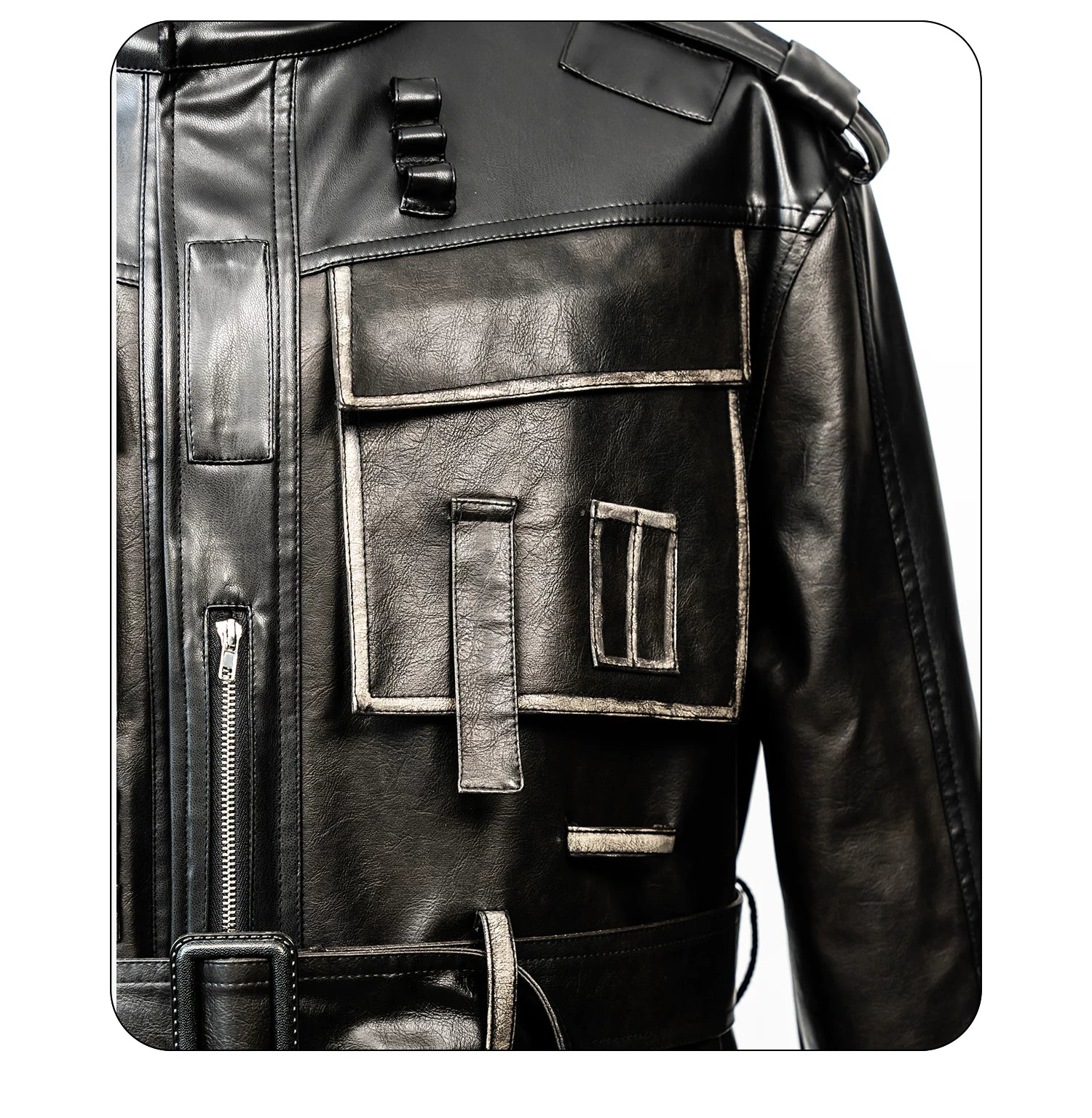 Obsidian Circuit Multi-Pocket Belted Leather Jacket