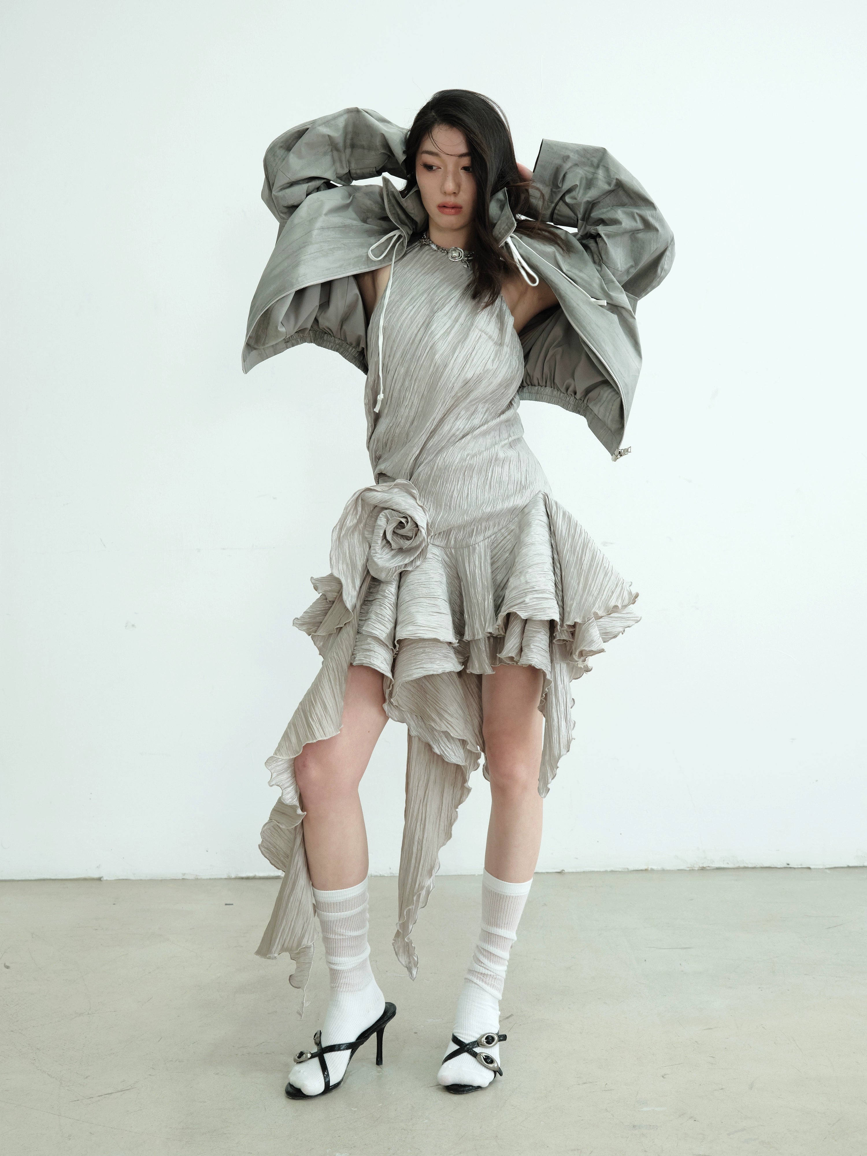 Lightweight Hooded Zip-Up Metallic Bomber Jacket