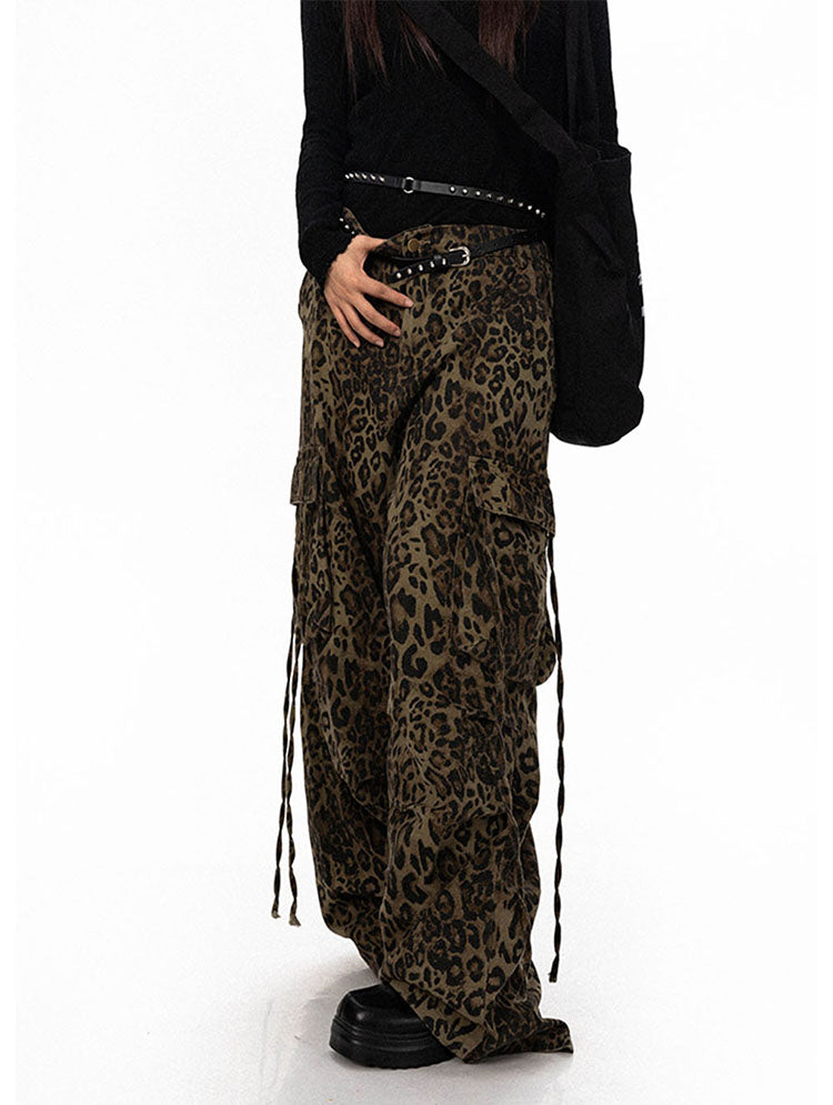 Street Leopard Print Wide Leg Cargo