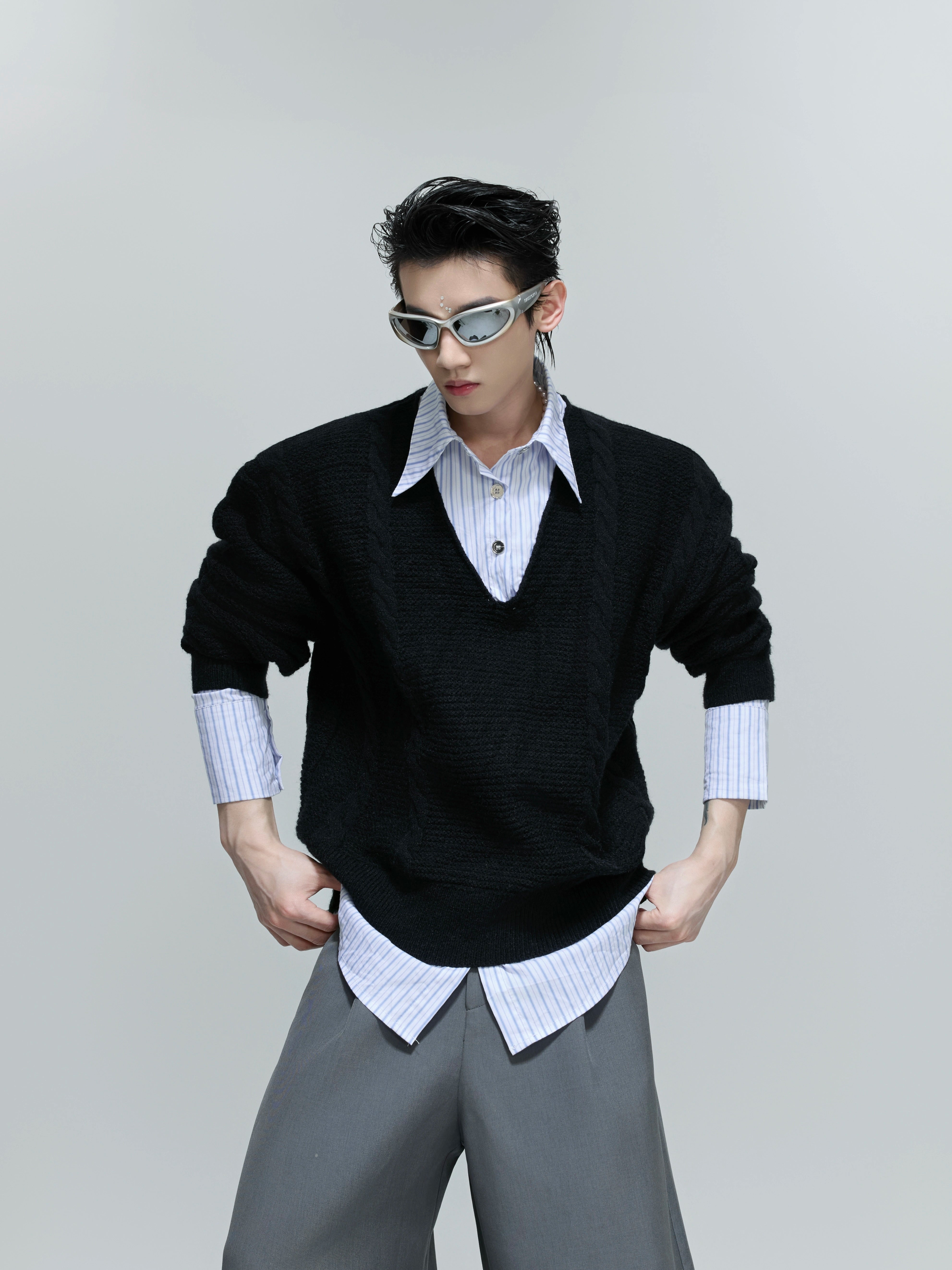 Chunky Knit Layered Sweater Shirt