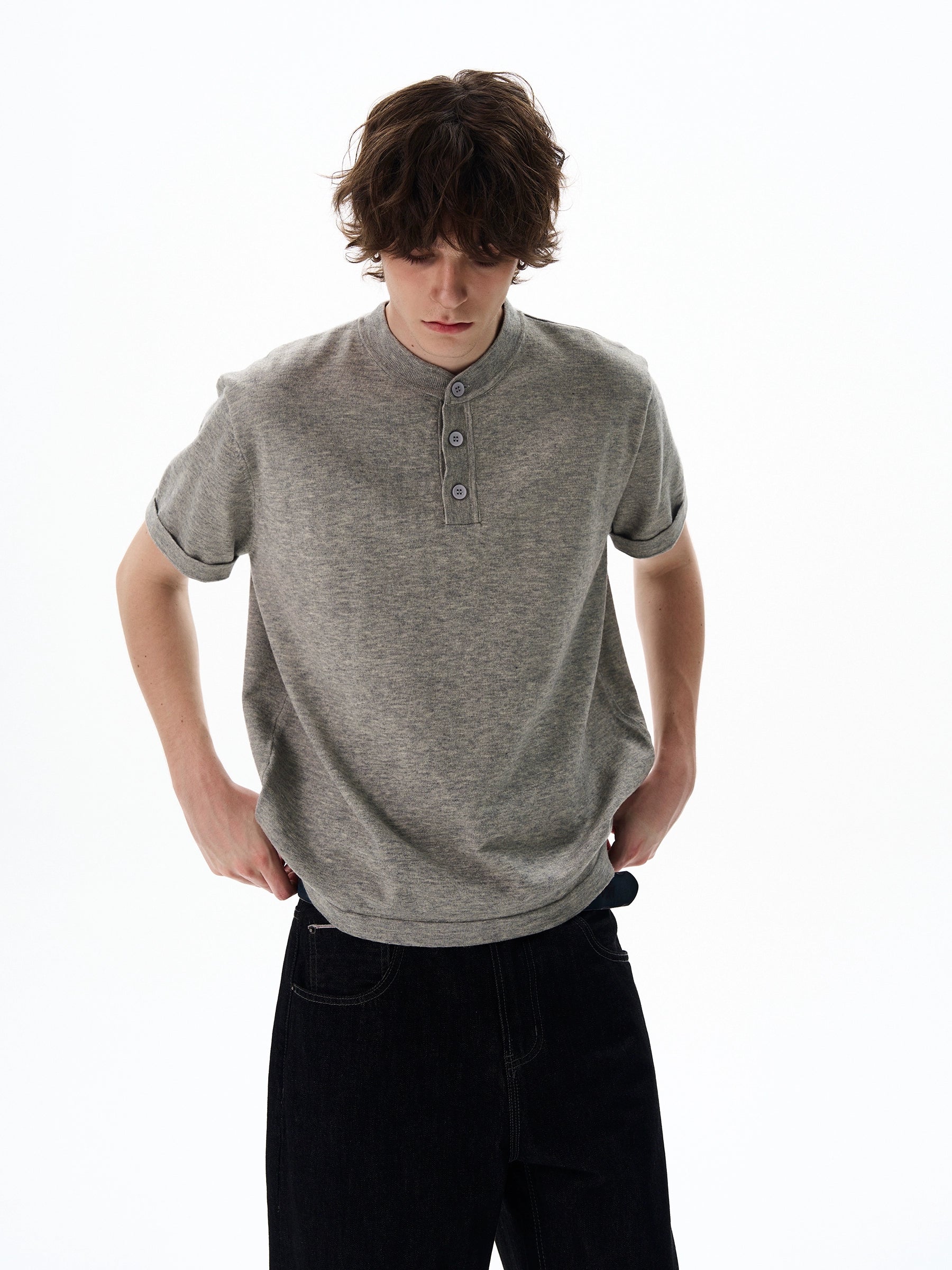 Short Sleeve Henley Shirt with Button Placket