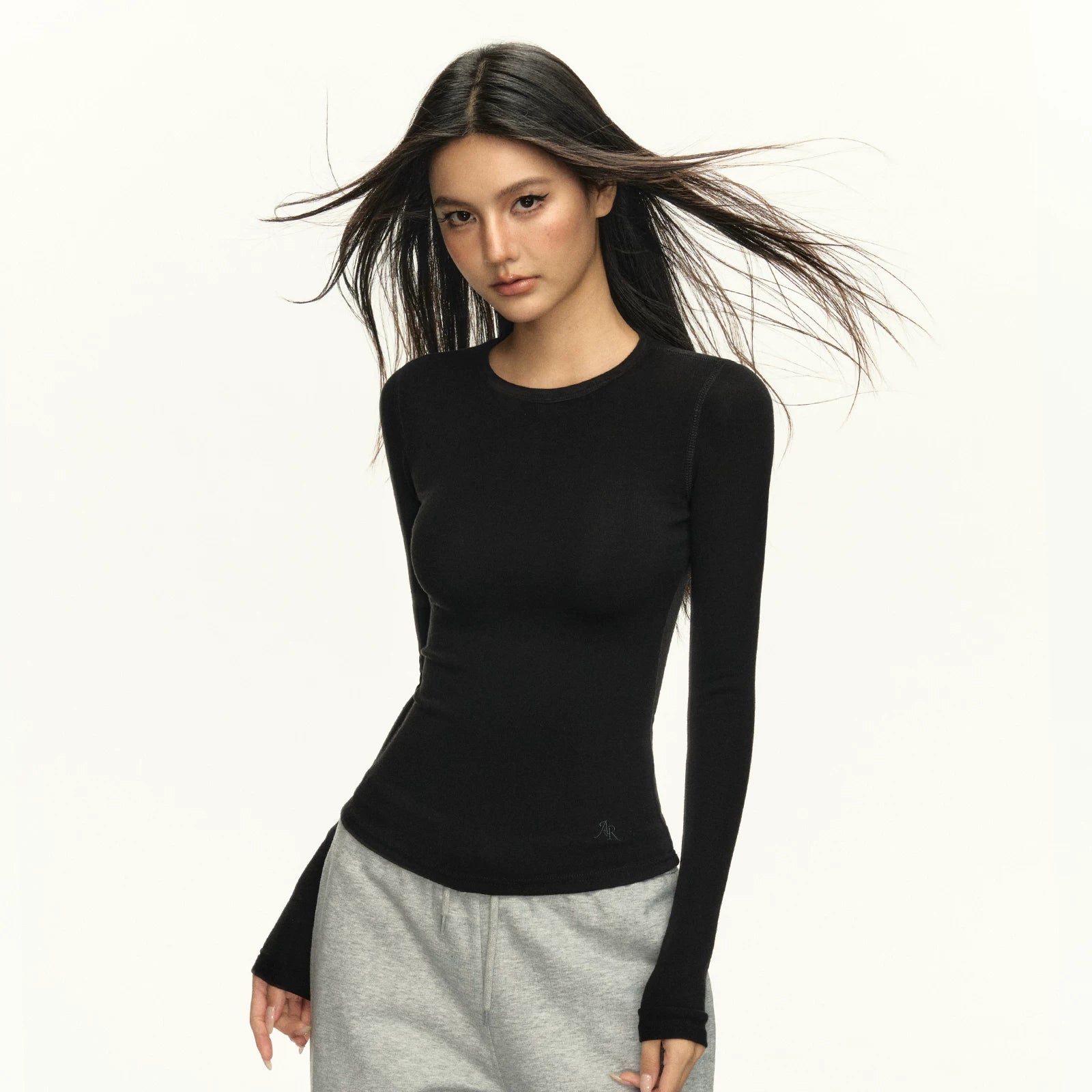 Sculpted Crew Neck Long Sleeve Top
