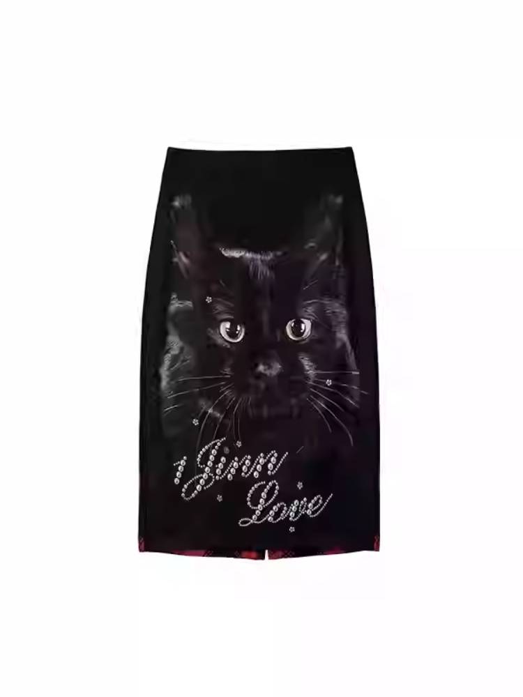 Cat Crystal Pencil Skirt