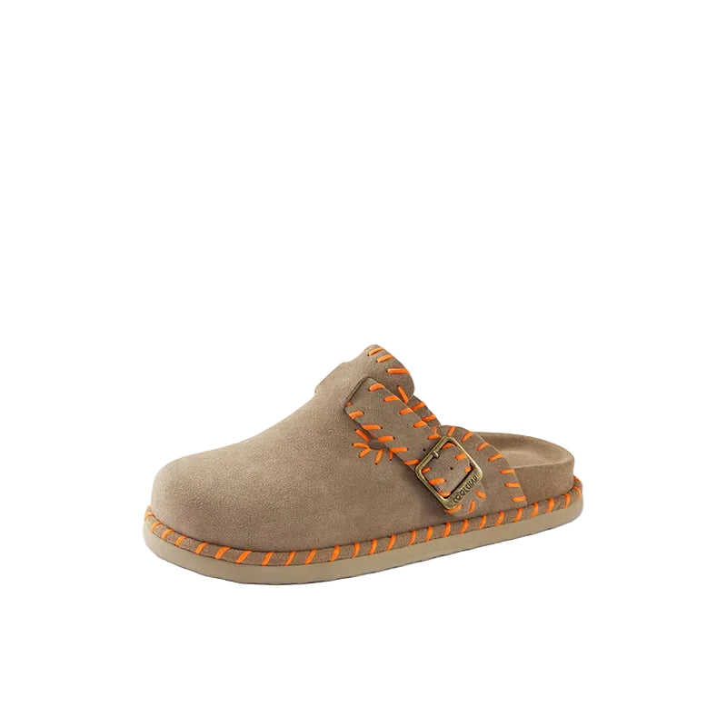 Whipstitch Buckle Suede Mule Clogs