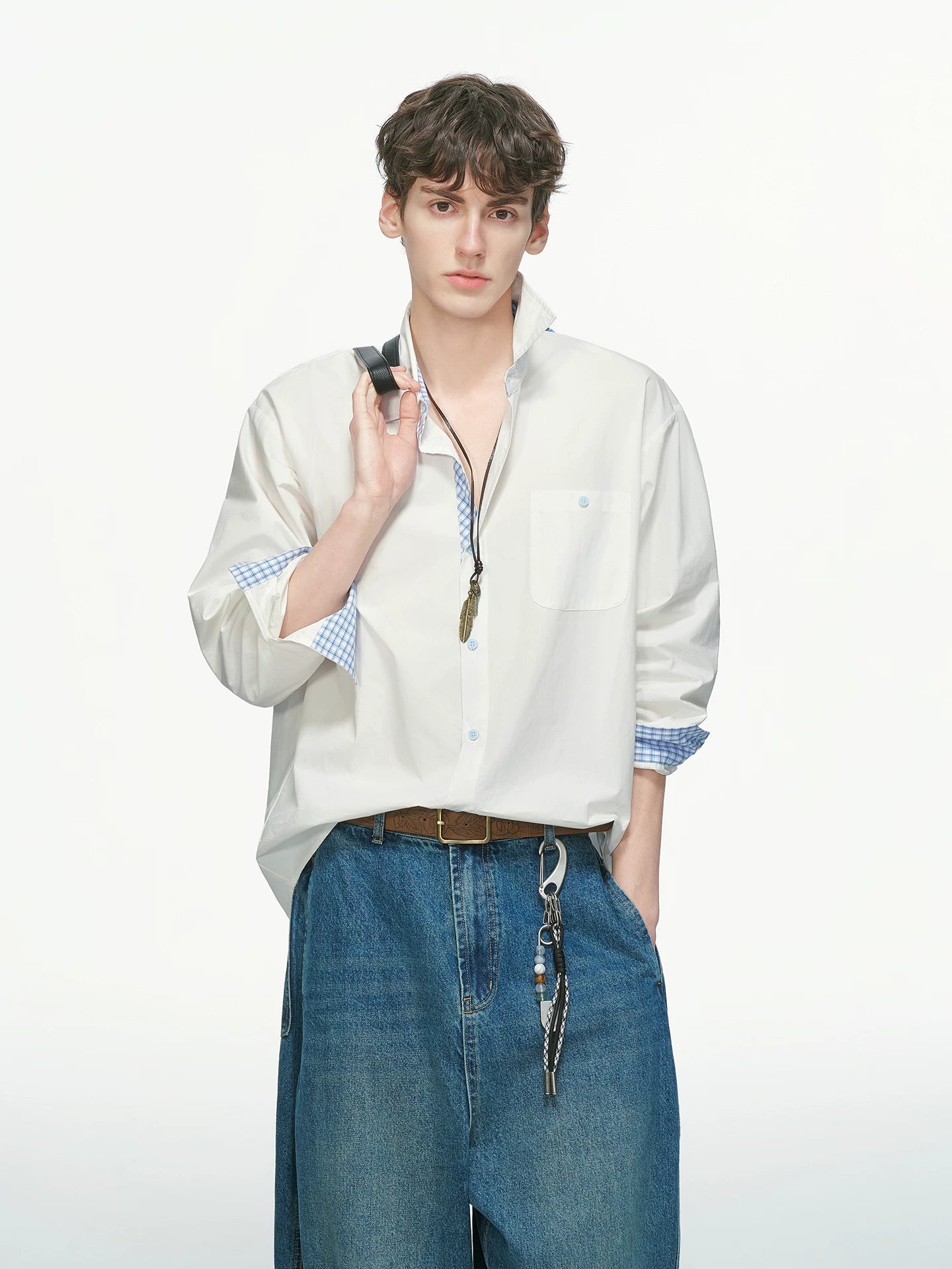 Gingham Cuff Contrast Oxford Shirt