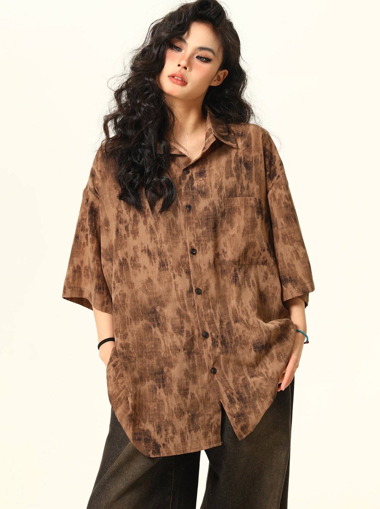 Grunge-Inspired Oversized Tie-Dye Button-Up Shirt