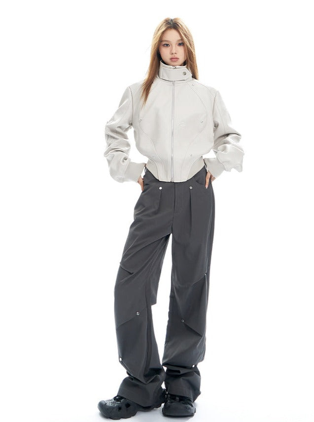 Charcoal Cargo-Style Wide-Leg Pants