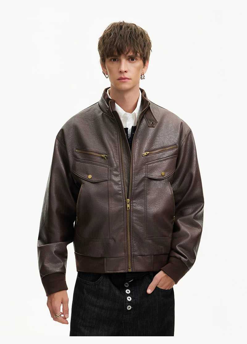 Retro Moto Zip Faux‑Leather Jacket