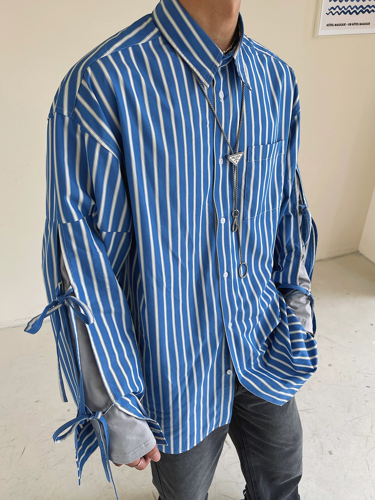 Blue Striped Oversized Button-Down Shirt