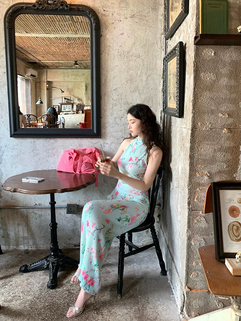 Mint Floral Sleeveless Maxi Dress