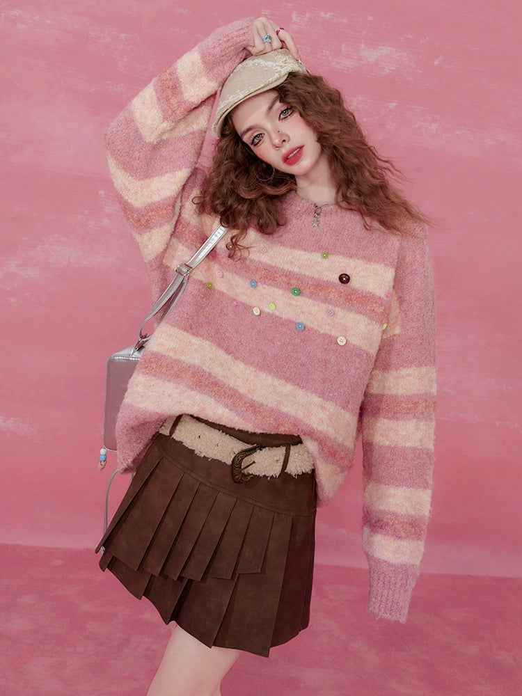 Pink Striped Mohair Sweater