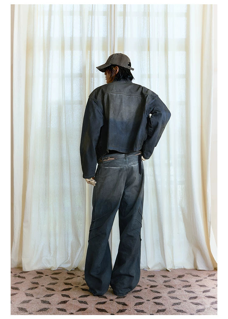 Faded Indigo Panelled Denim Trucker Jacket