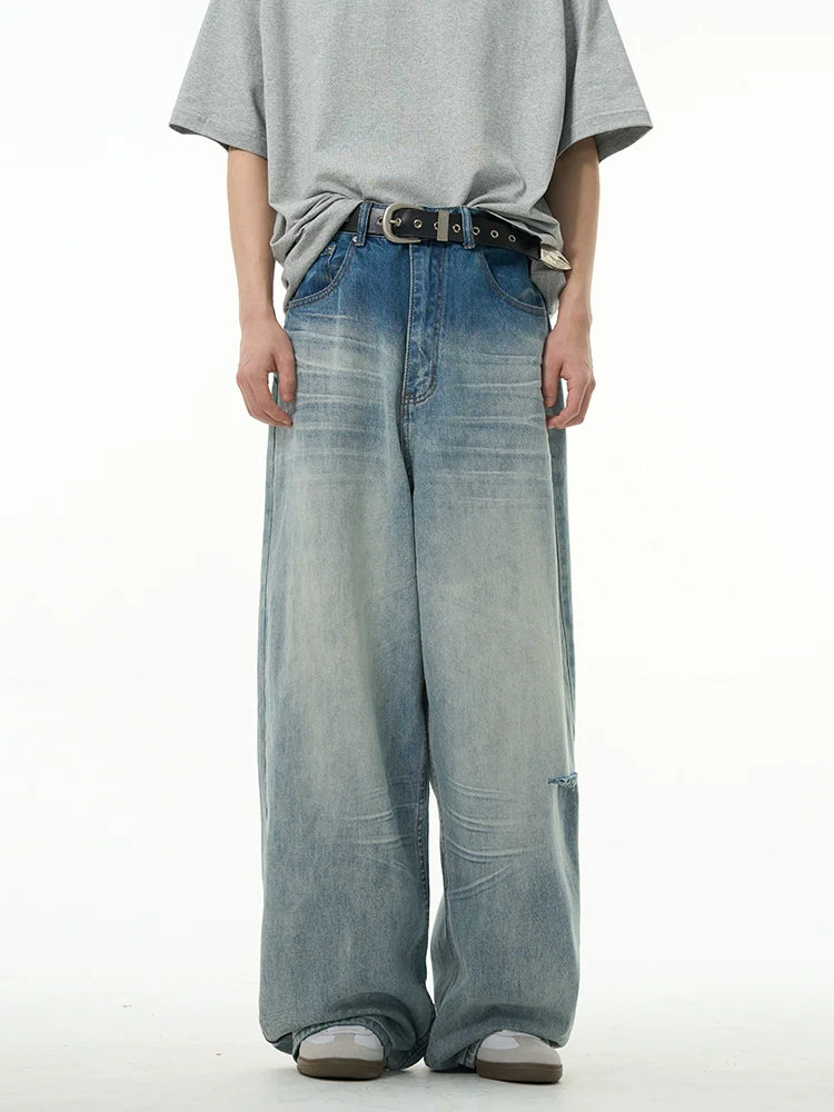 Vintage Wash Wide-Leg Denim Jeans - chiclara