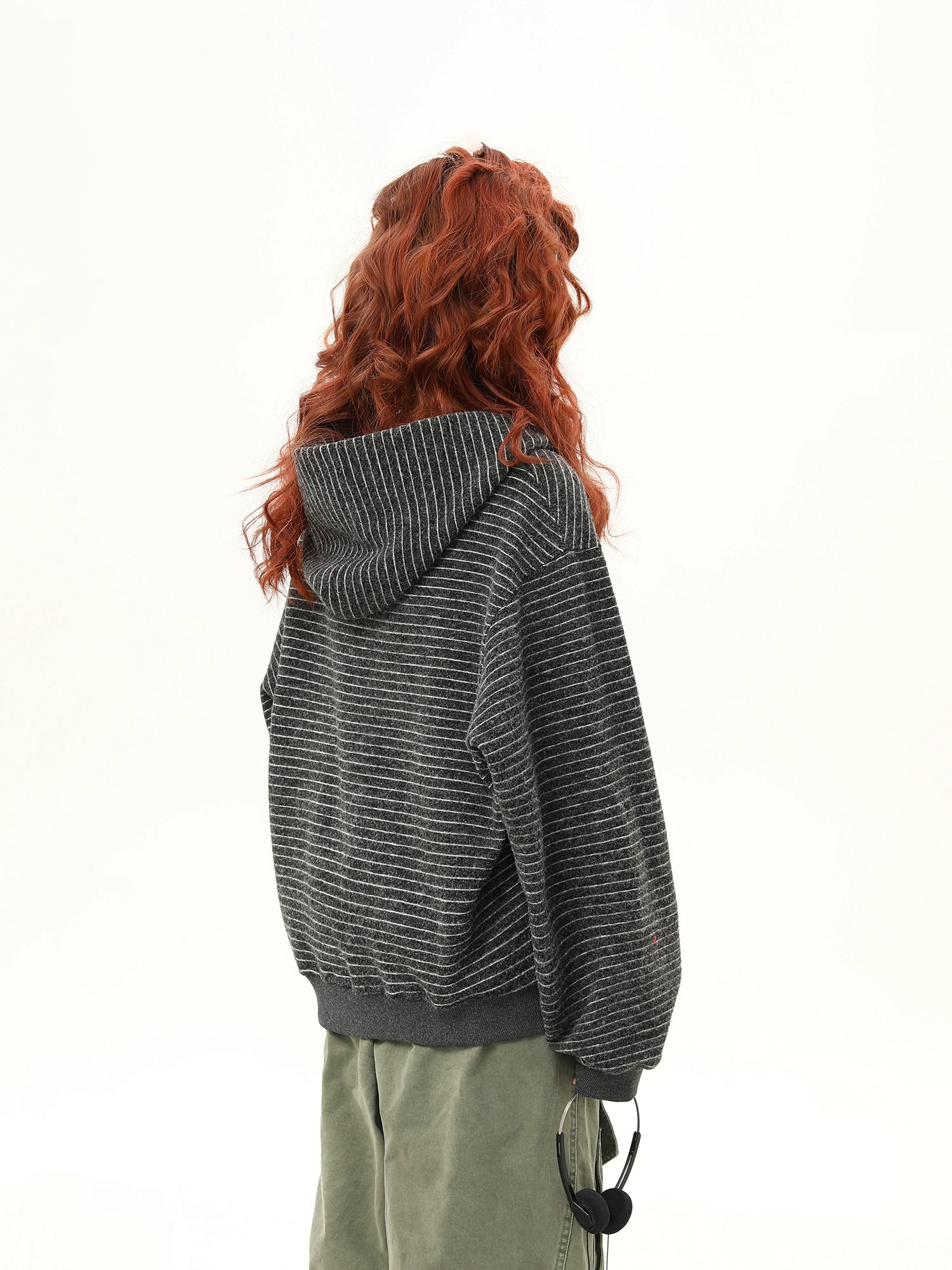 Oversized Striped Fleece Zip-Up Hoodie