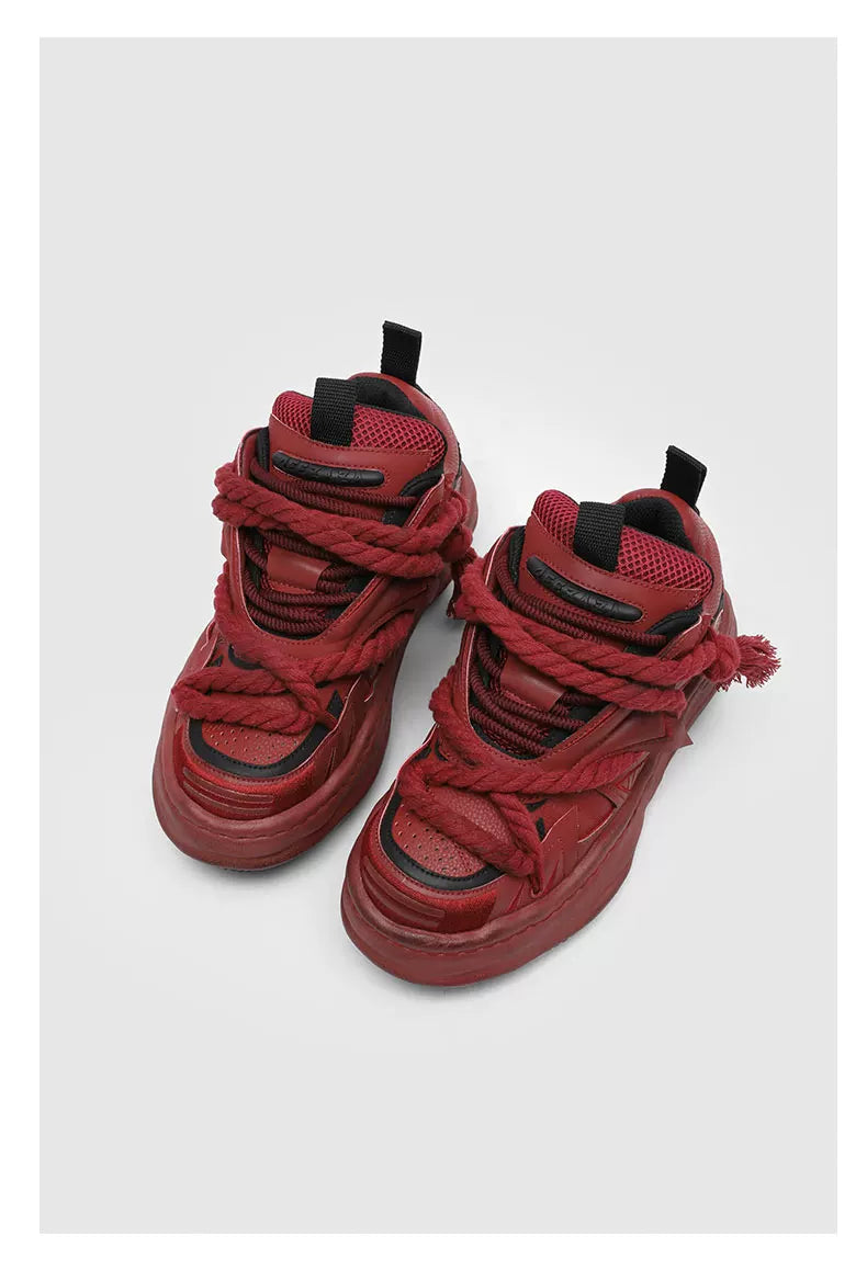 Distressed Rope-Lace Chunky Sneakers