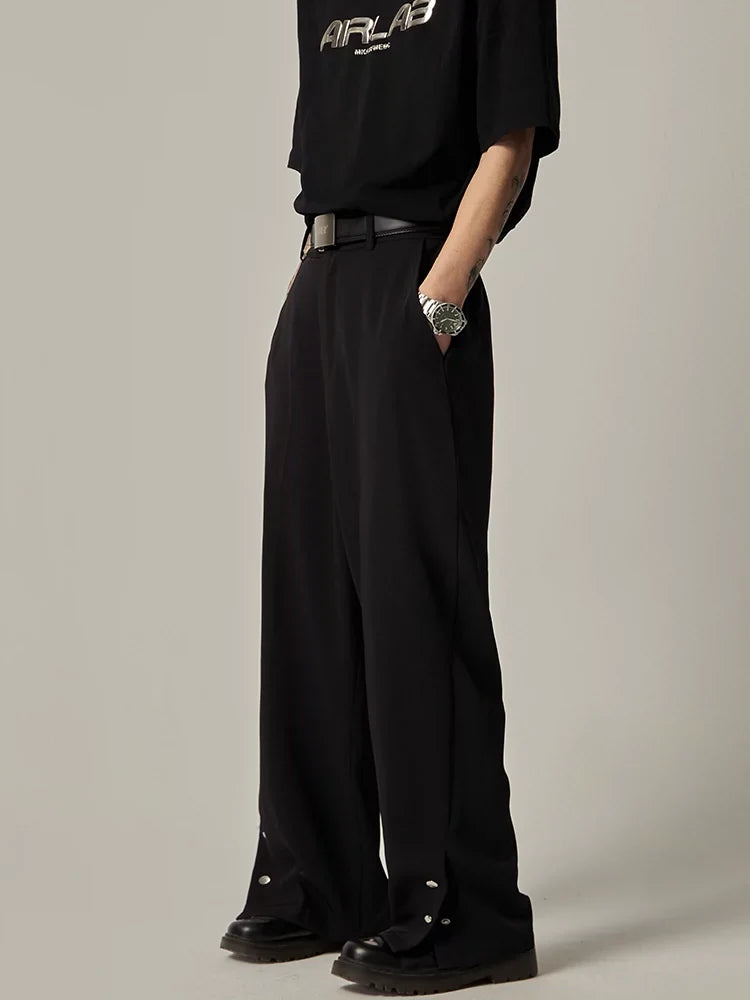 Wide-Leg Snap-Hem Dress Pants