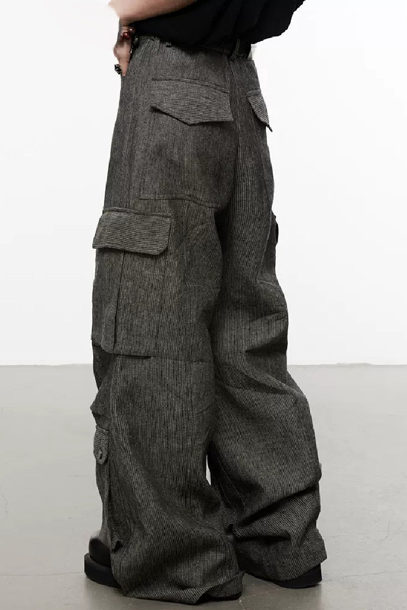 Bold Striped Oversized Multi Pocket Trousers - chiclara