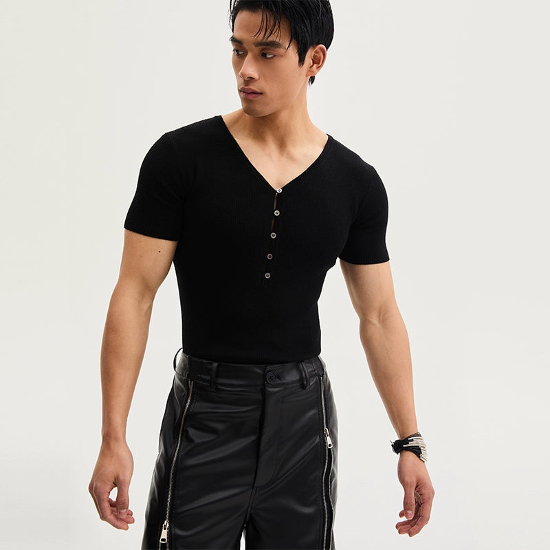 Ribline Deep V Button Tee
