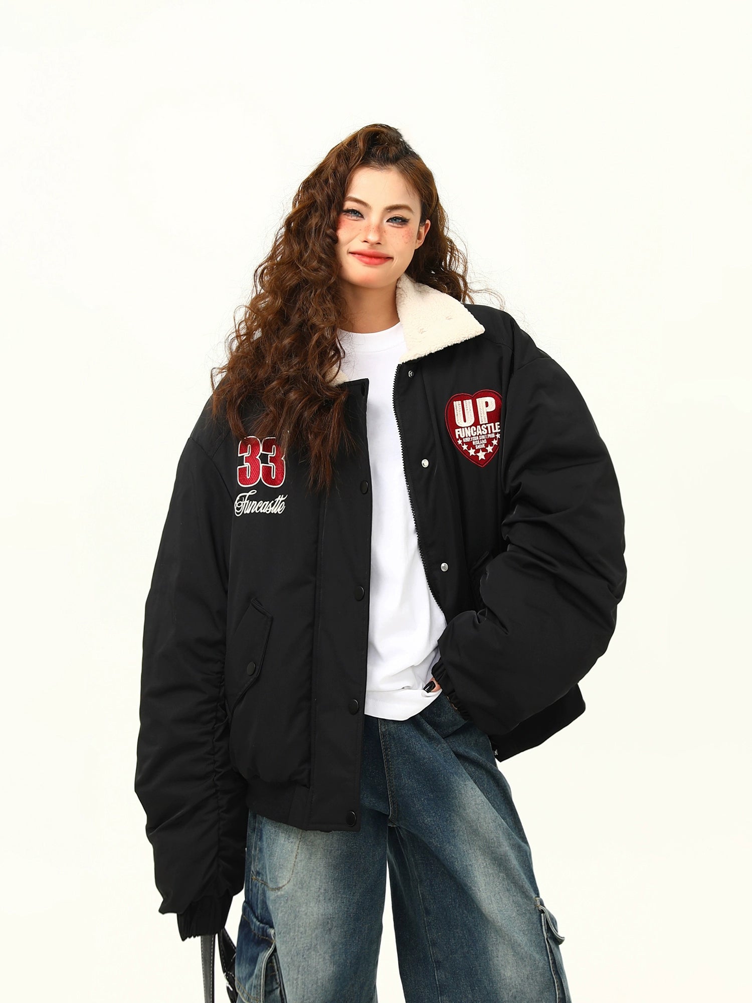 Varsity Patch Oversized High Neck Bomber Jacket