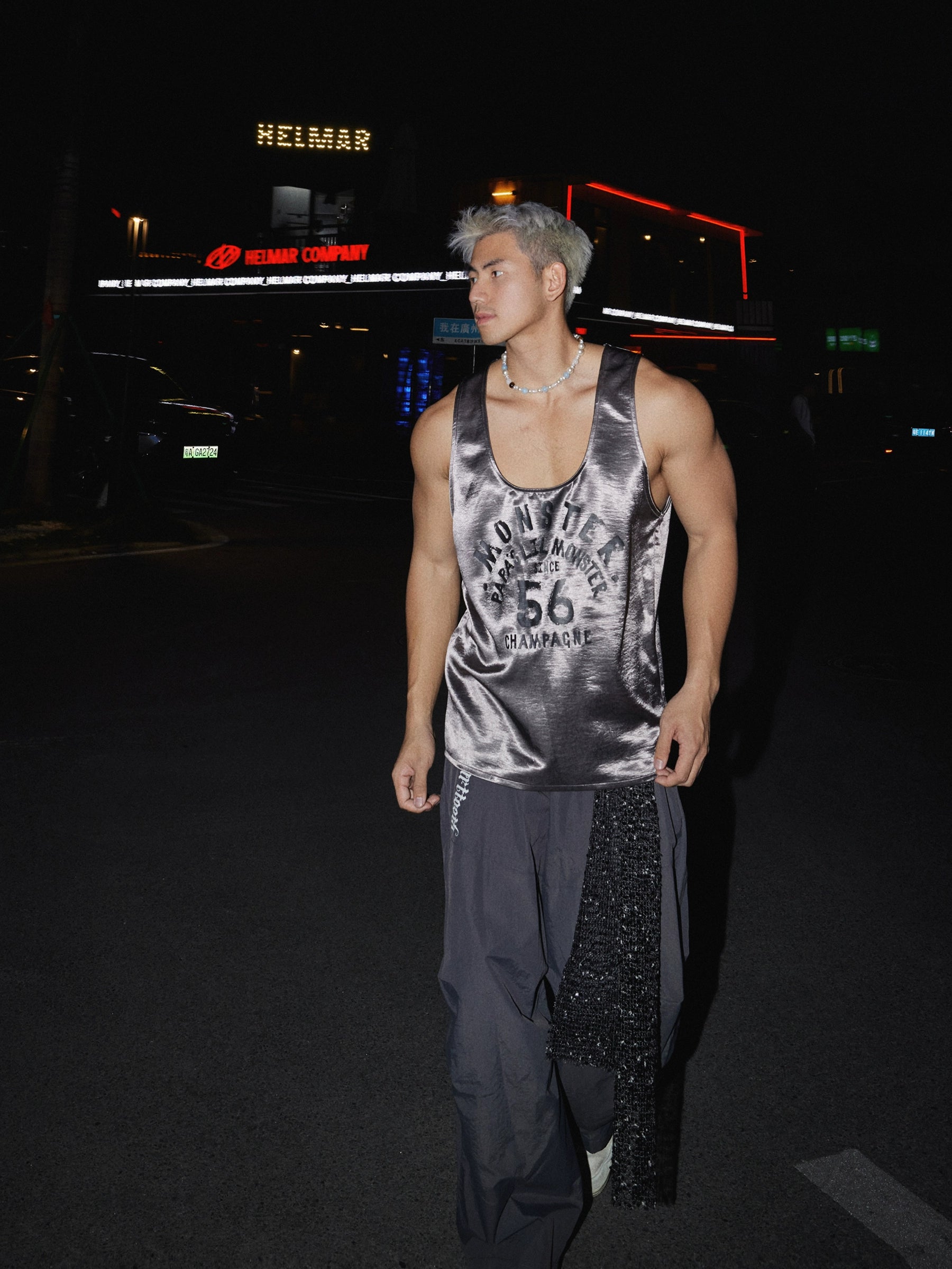 Metallic Silver Graphic Tank Top