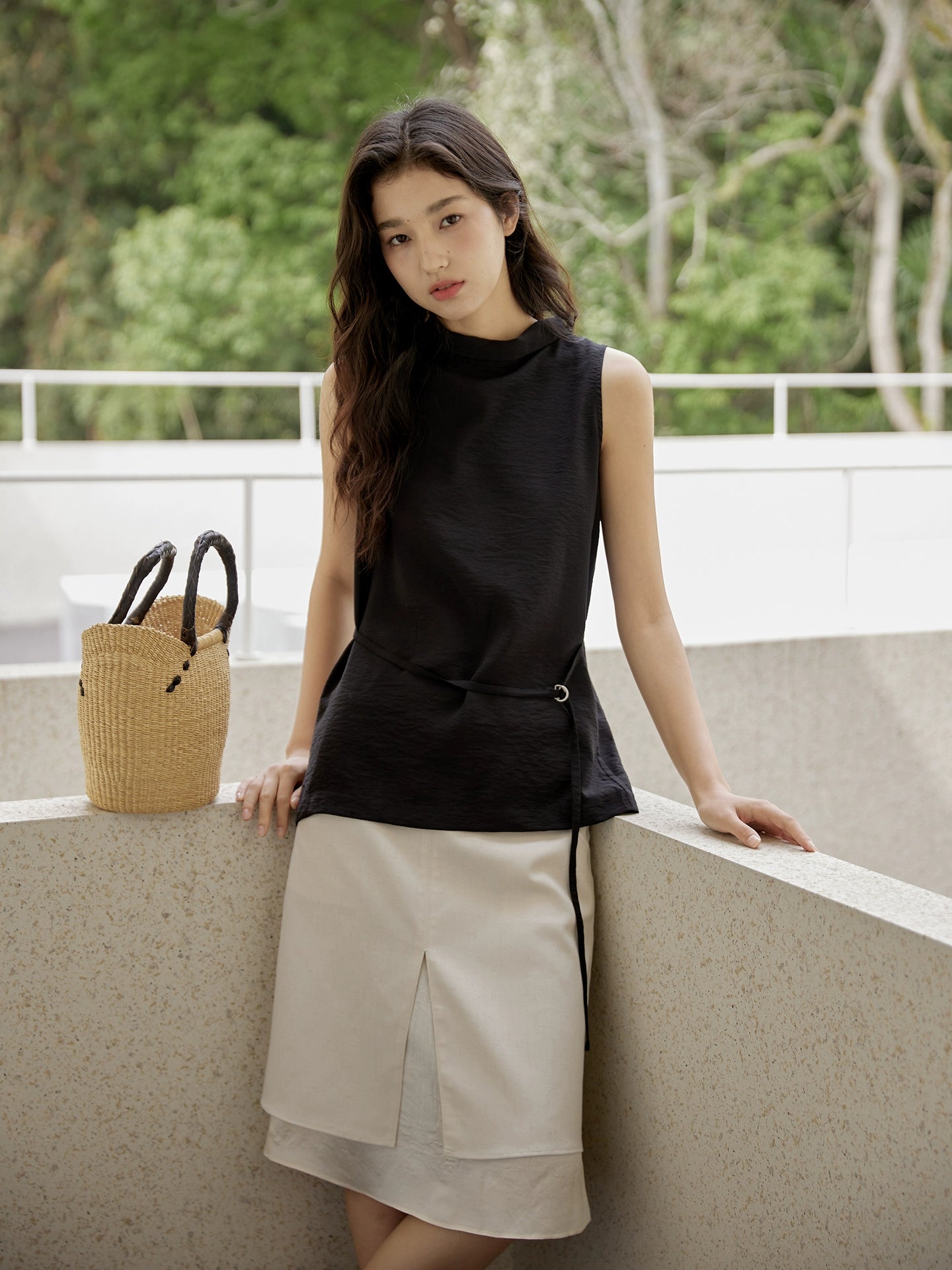 Sleeveless Light Pink Belted Top
