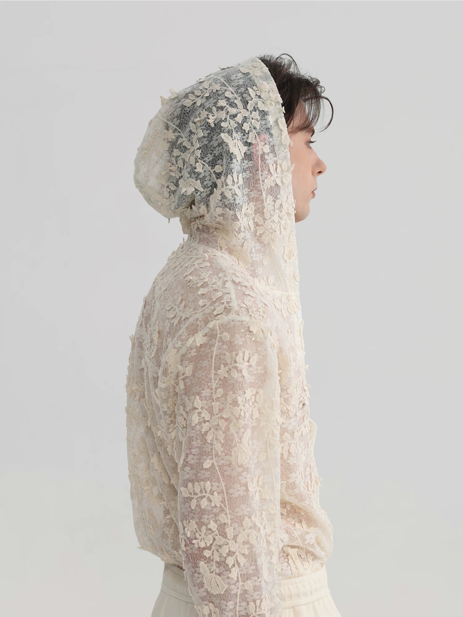 Ivory Bloom Hooded Lace Shirt