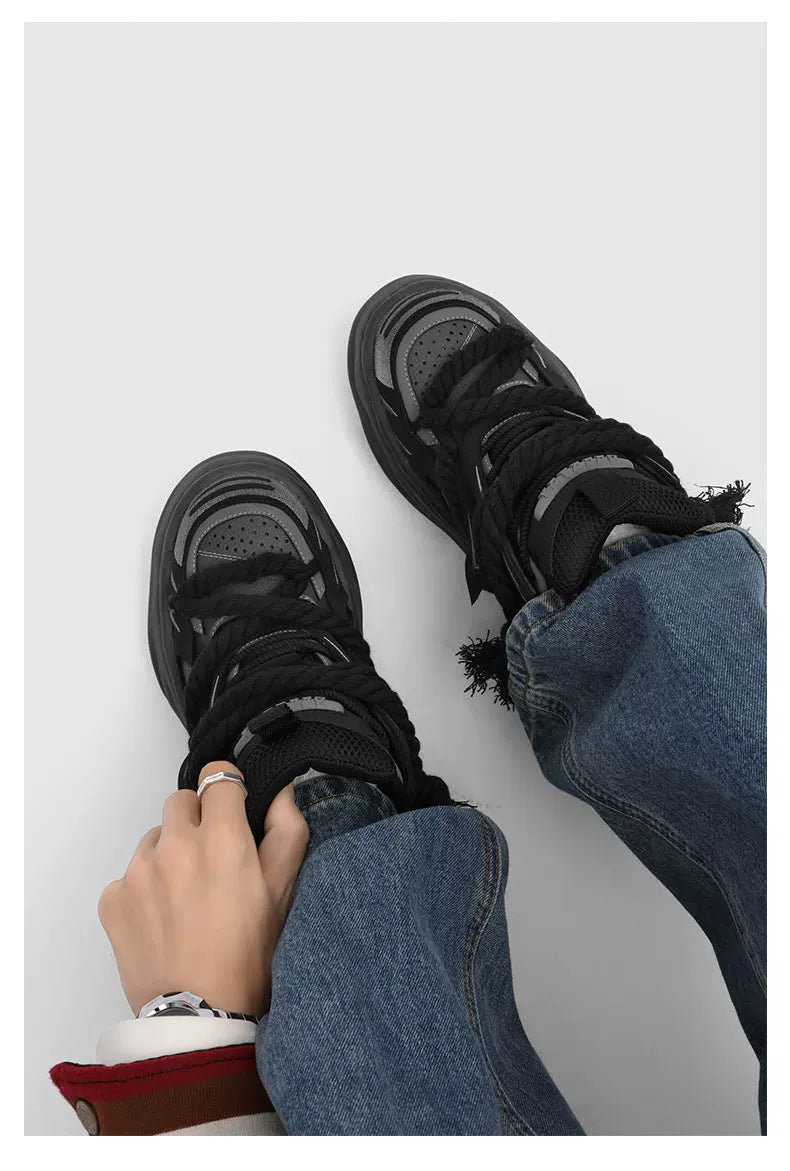 Distressed Rope-Lace Chunky Sneakers