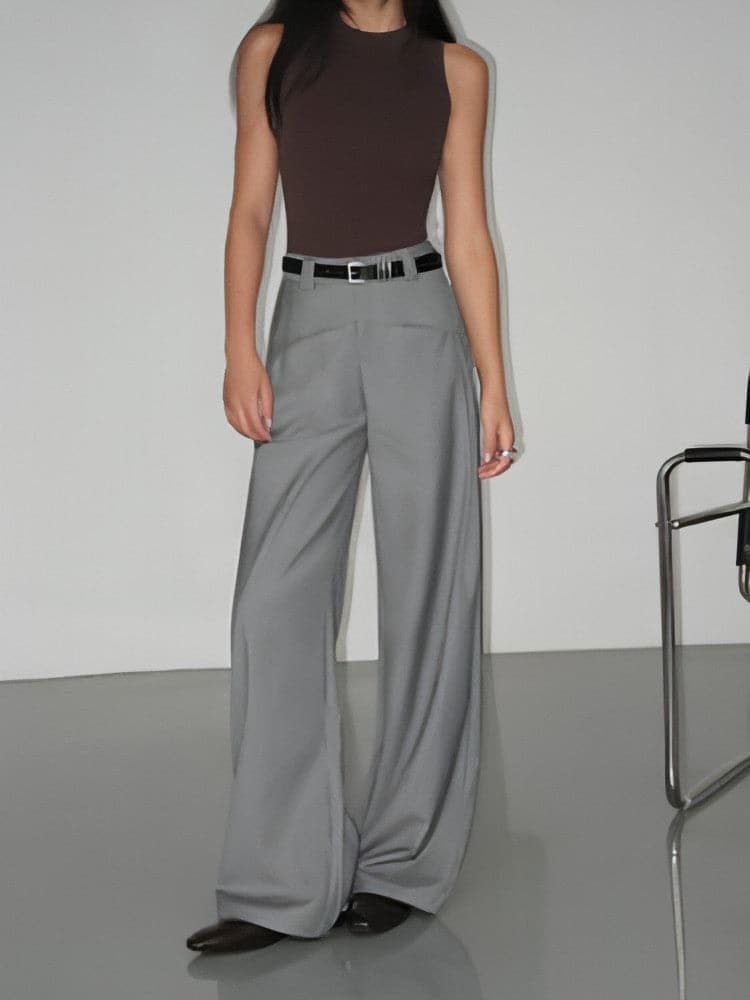 Black High-Waist Straight-Leg Suit Trousers - chiclara