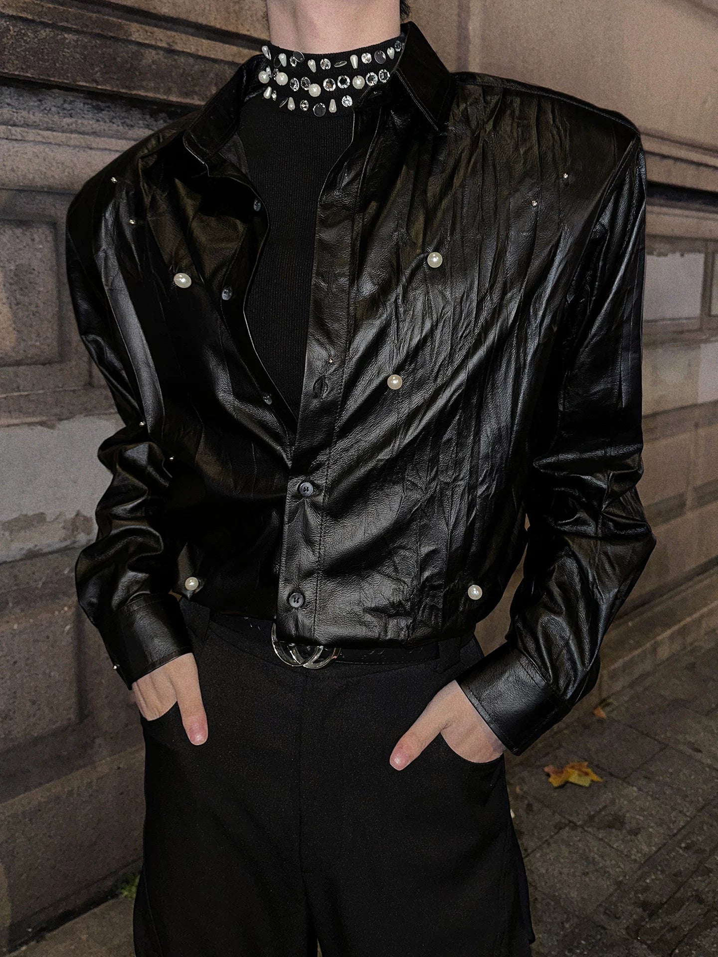 Midnight Prism Stud-Leather Eclipse Shirt