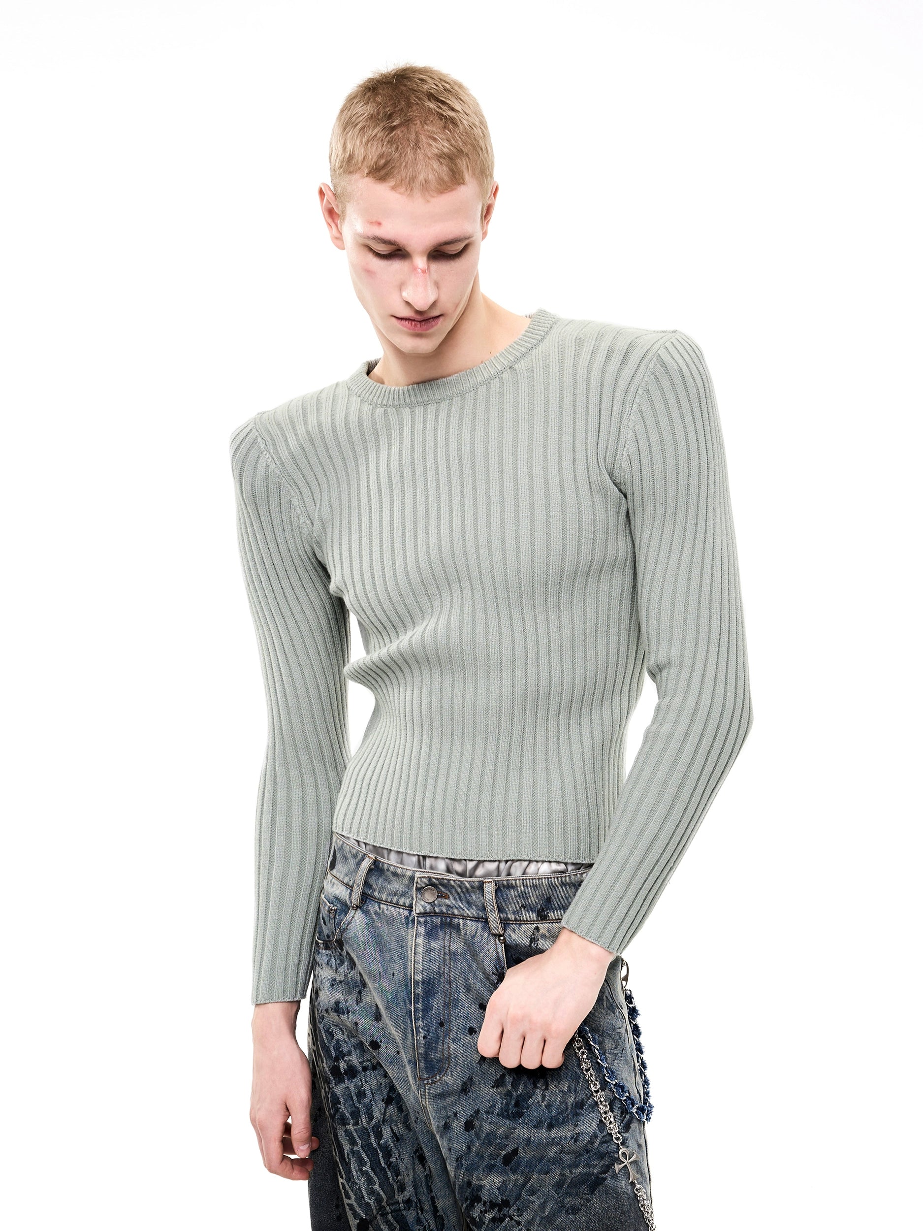 Vertical Ribbed Knit Sweater