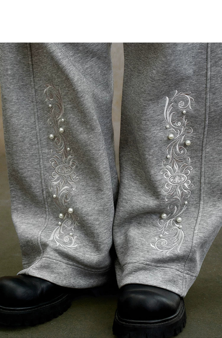 Pearl Embroidered Wide Leg Sweatpants