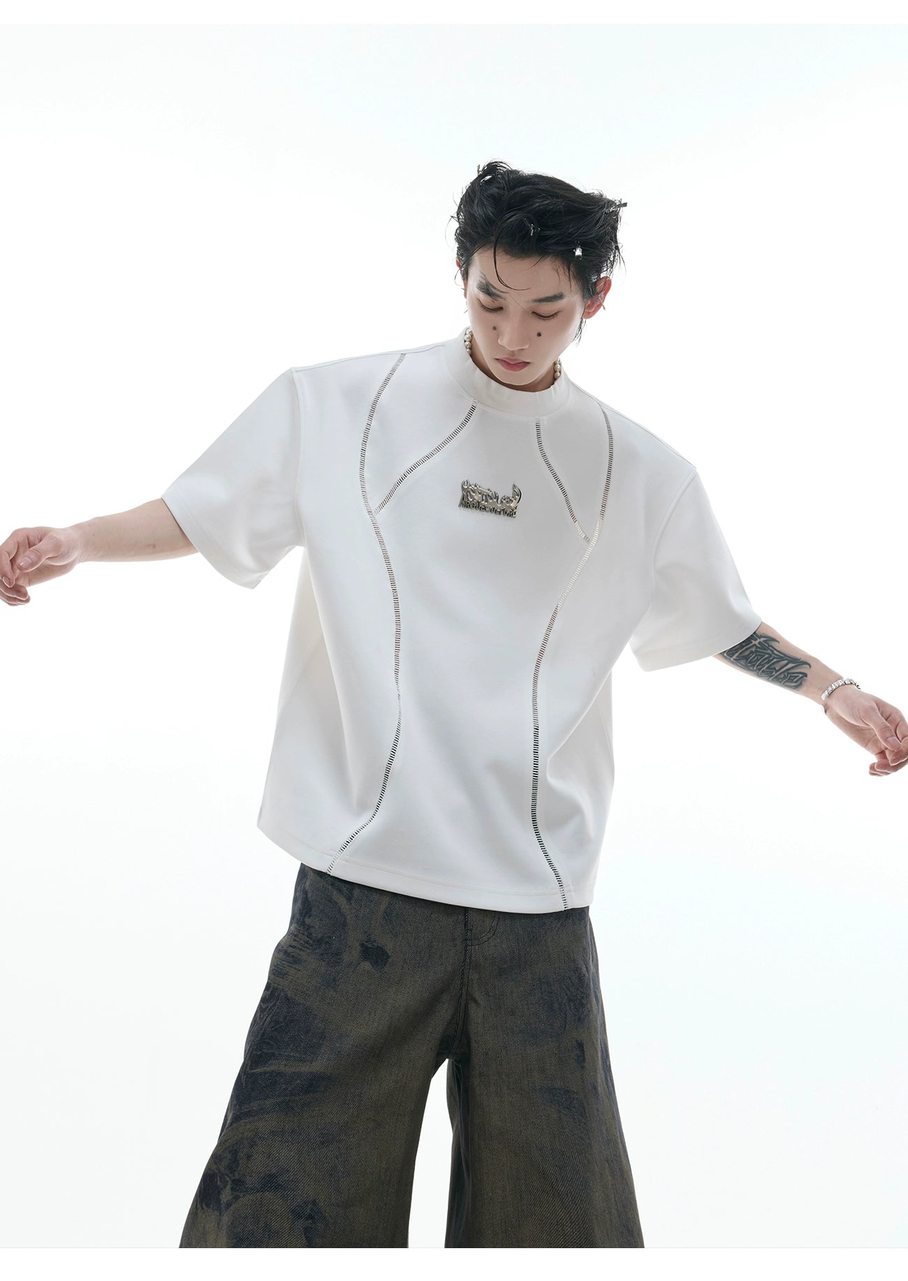 White Reflective Piping Technical T-Shirt