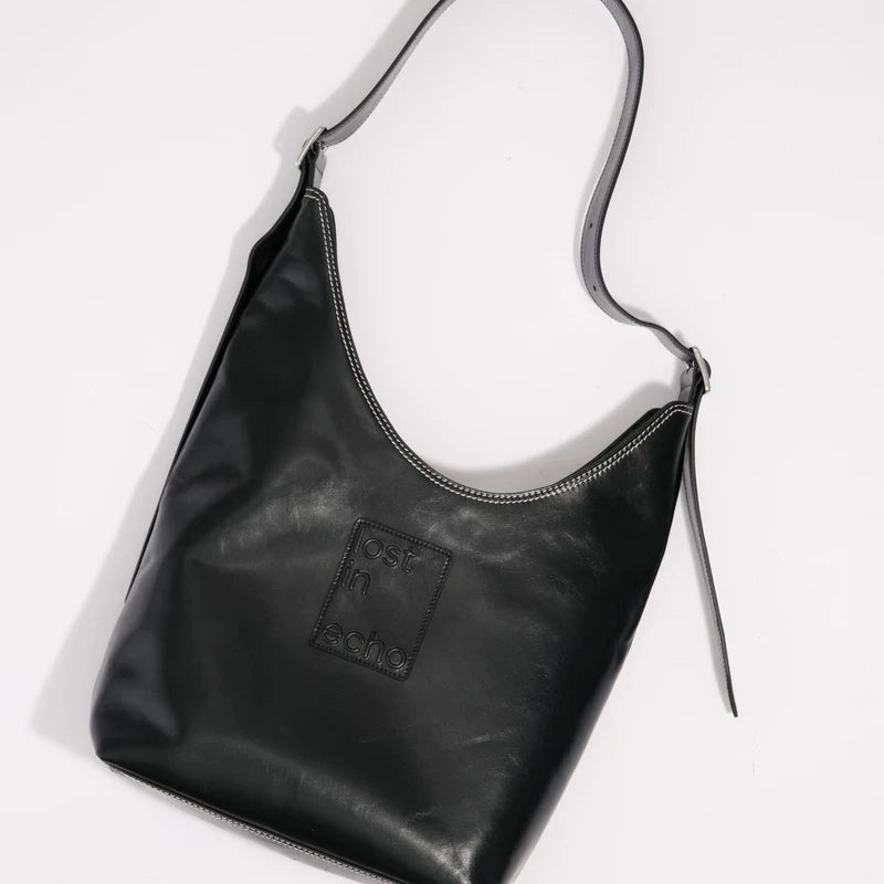 Canvas Suede Commuter Tote Bag - Black Oil-Wax Leather