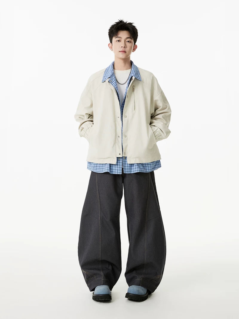 Grid-Collar Layered Coach Jacket