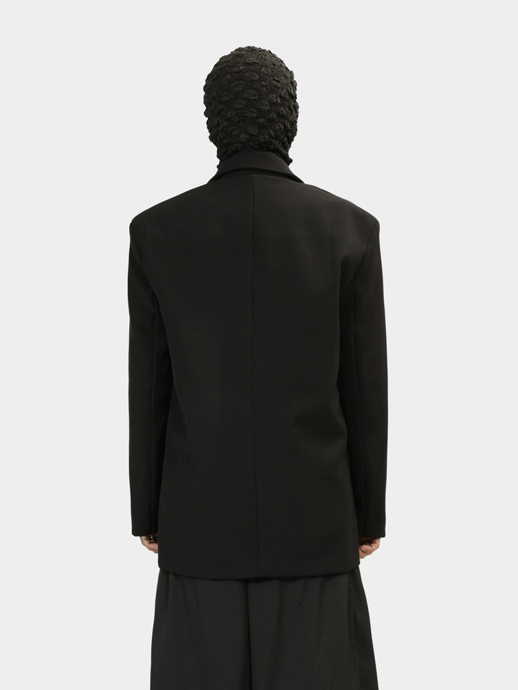 Black Blazer with Gold Floral Embroidery on Lapels