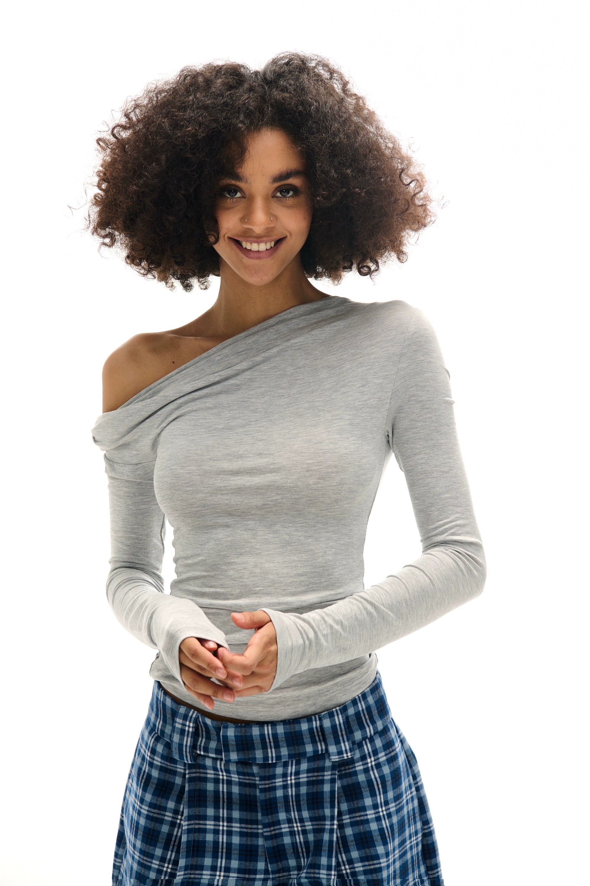 Asymmetrical Neckline Ruched Long Sleeve