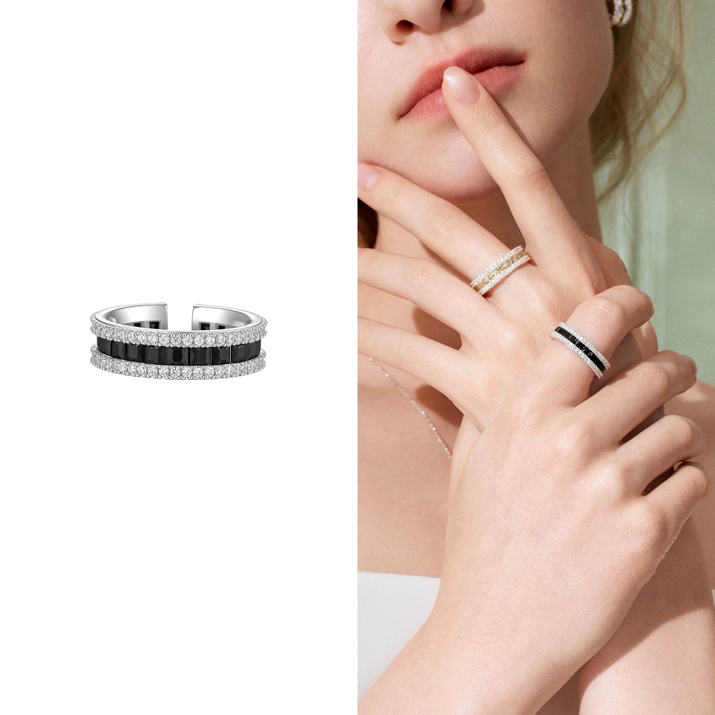 Rotating Crystal Band Ring - Black