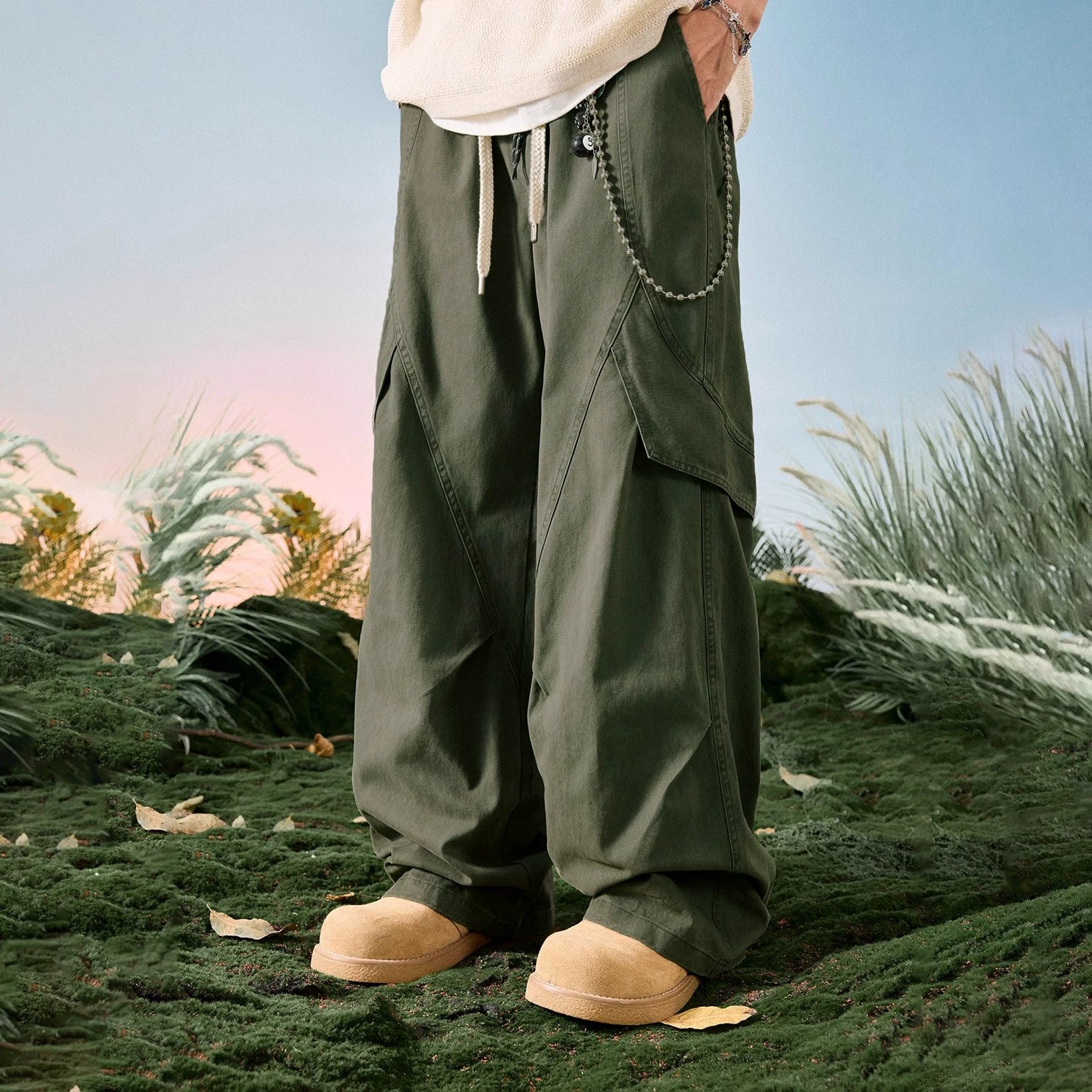 Origami Panel Relaxed Wide Leg Pants