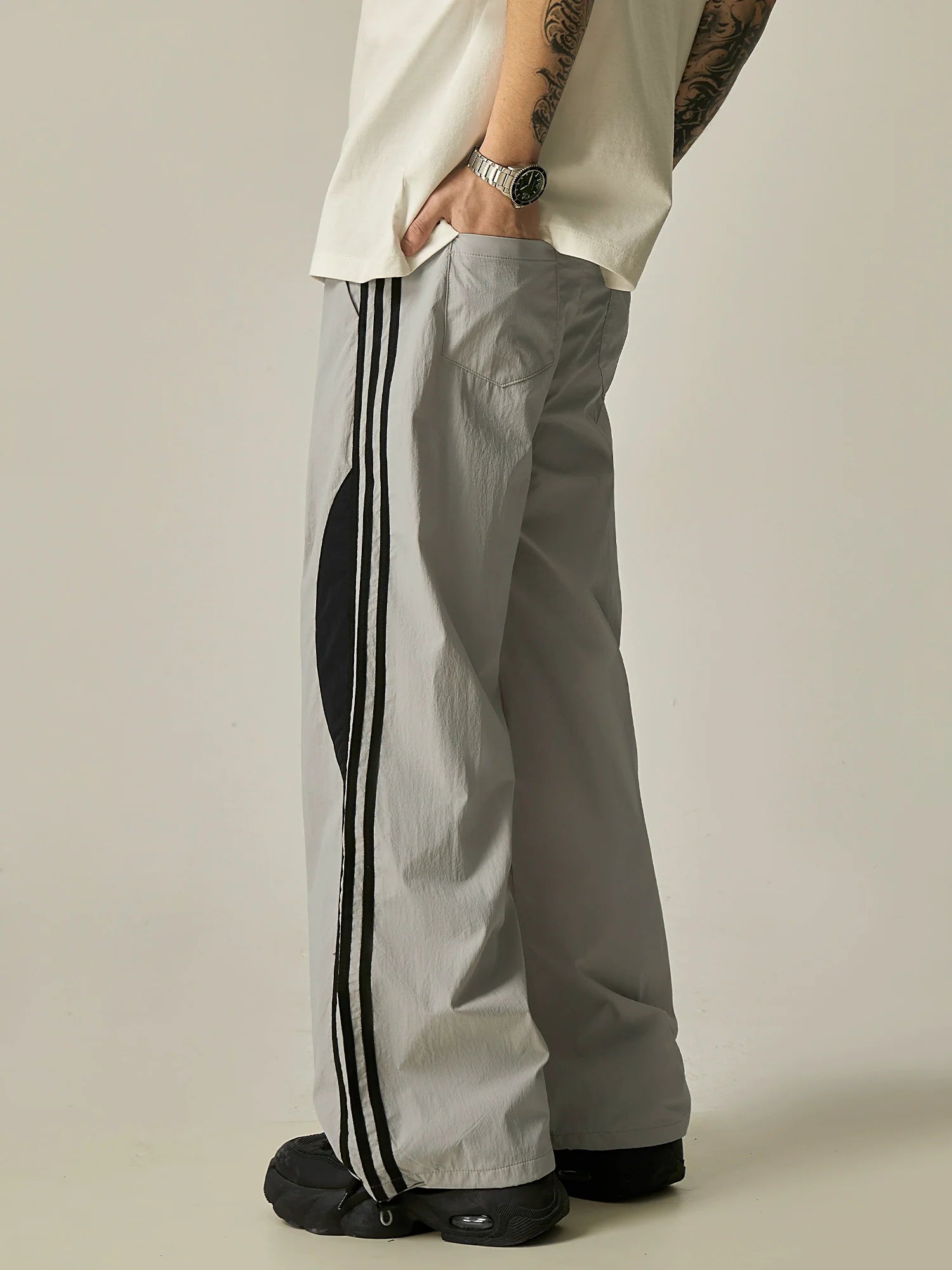 Wide-Leg Contrast Stripe Track Pants