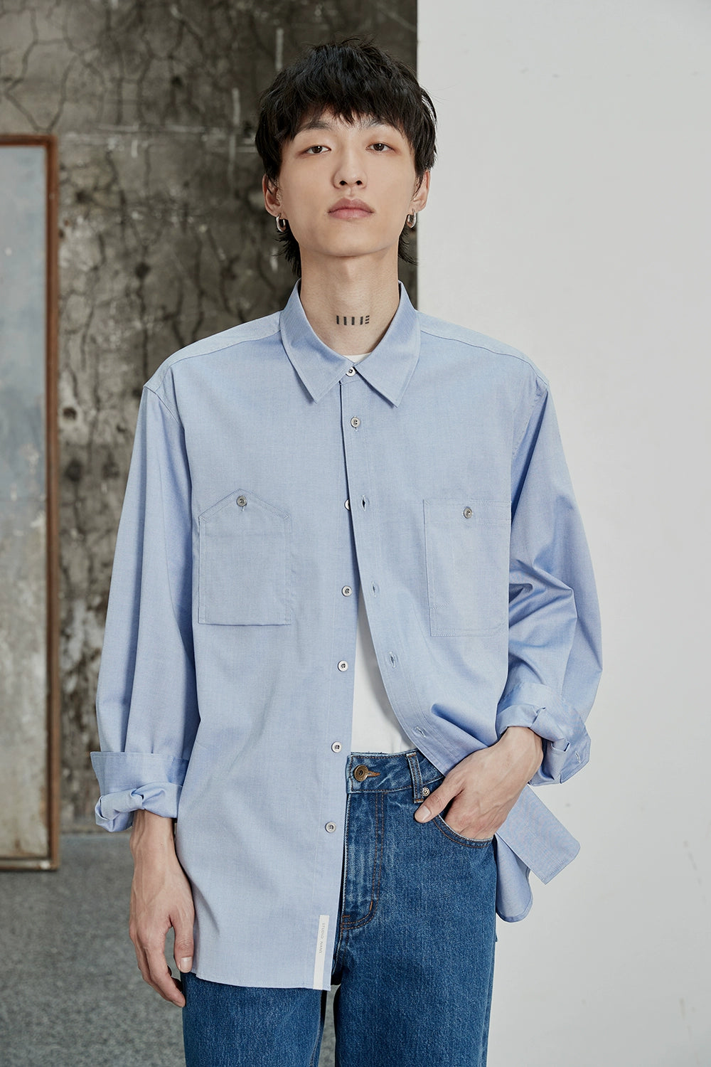 Asymmetric Pocket Oversized Shirt