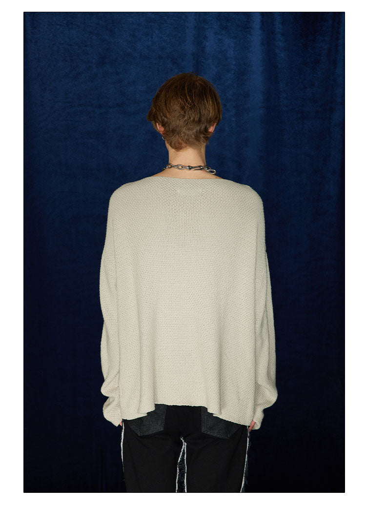 Distressed Cream Strick übergroßer Pullover