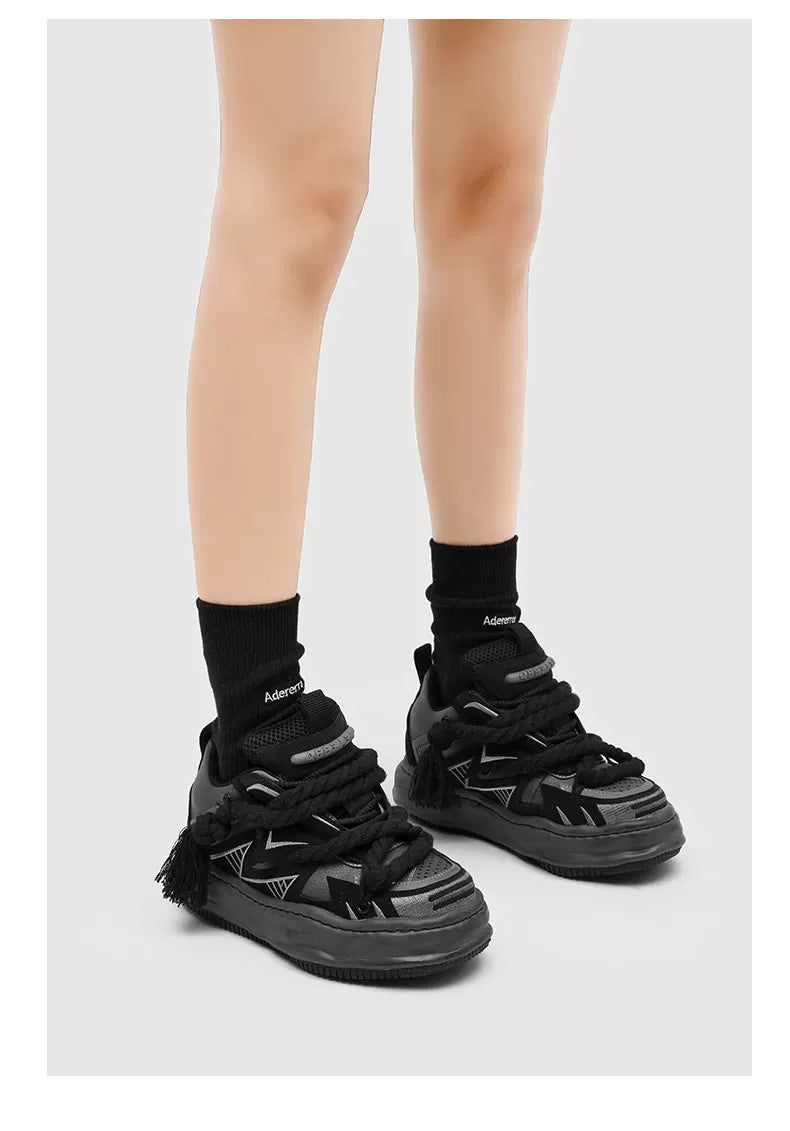 Distressed Rope-Lace Chunky Sneakers
