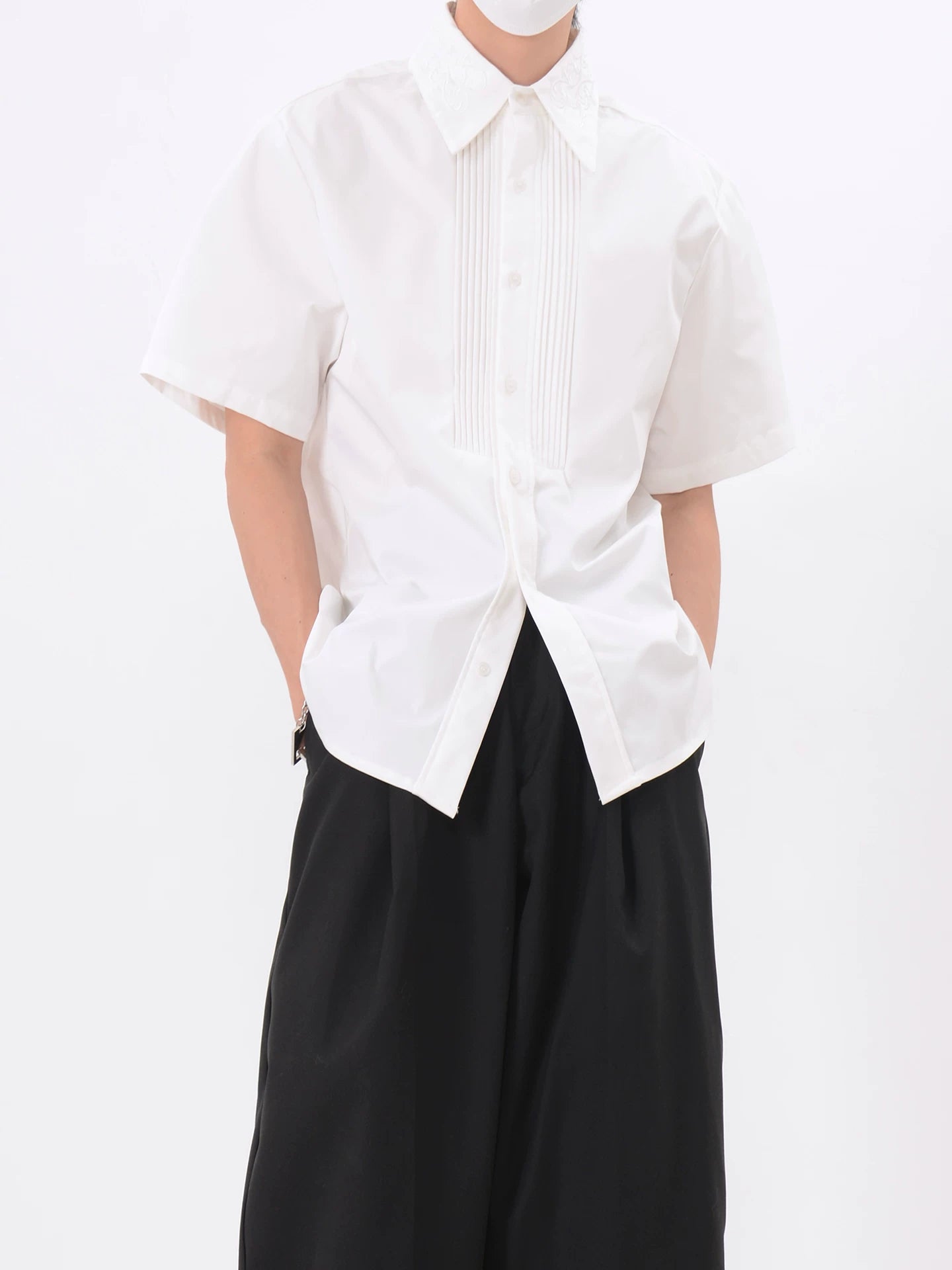 Noir Tux Pleat Embroidered Shirt