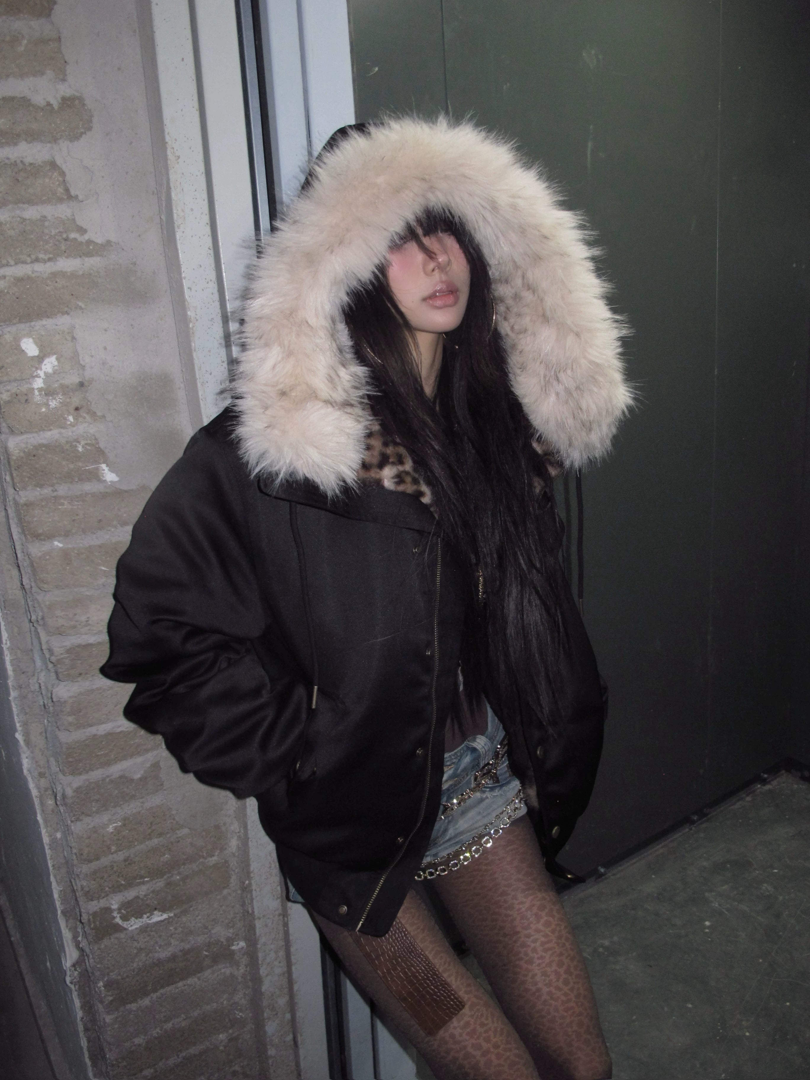 Leopard Sentinel Fur-Collar Bomber Jacket