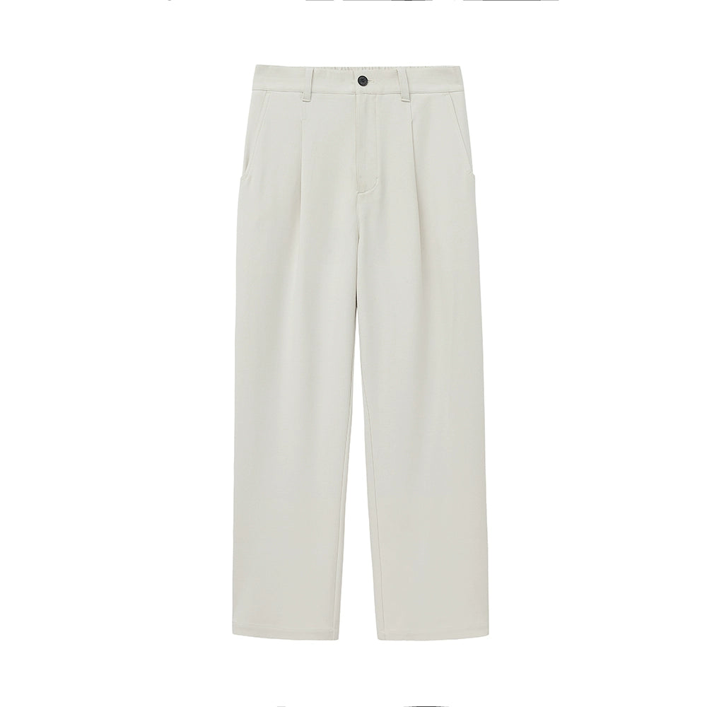 Semi-Elastic Waist Wide-Leg Straight Cropped Pants