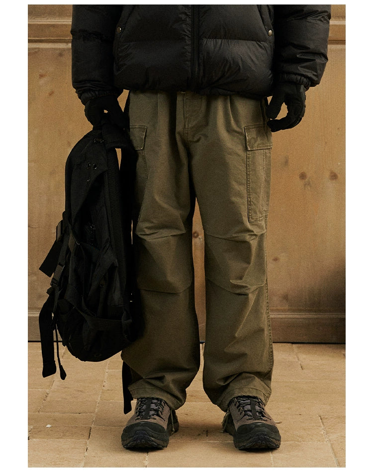 Military Green Straight Cargo Pants