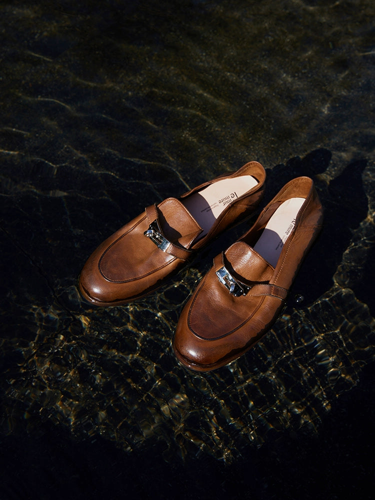 Pointed-Toe Loafers with Metal Bit Detail