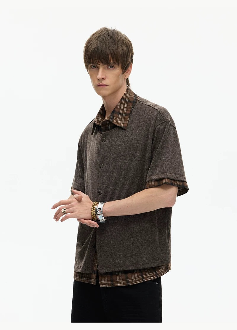 Layered Plaid Hem Knit Shirt