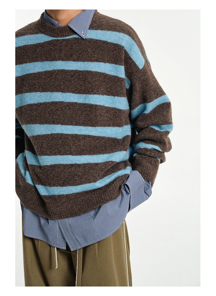 Contrast Stripe Crew Neck Knit Sweater